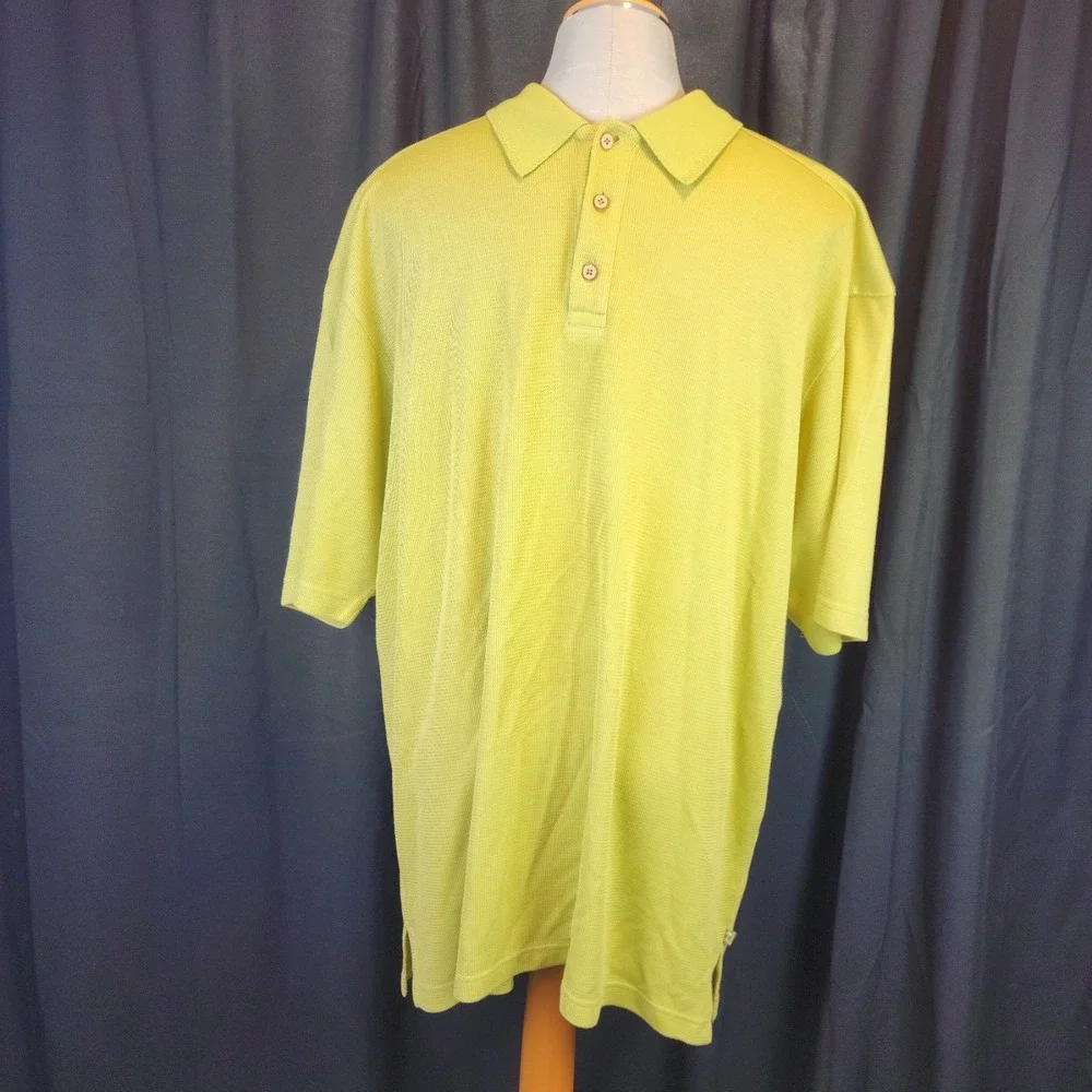 Tommy Bahama Mens Polo Shirt Green Size Large 100%‎ Silk